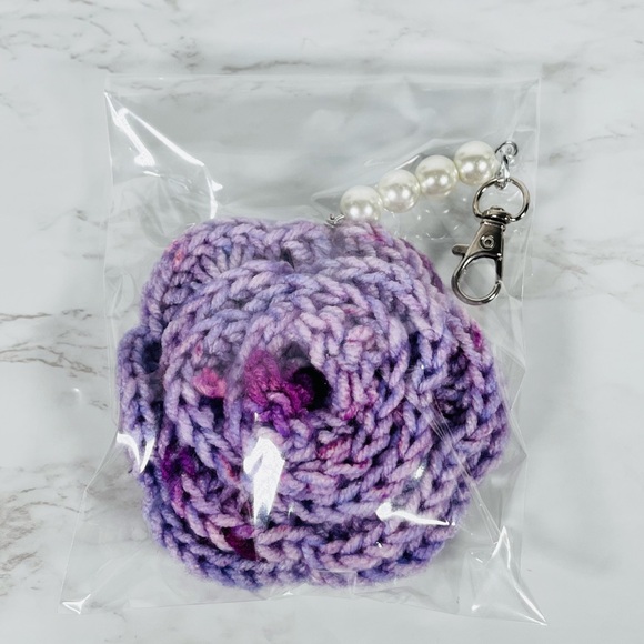 Purple Crochet Flower Bag Charm - Picture 5 of 5